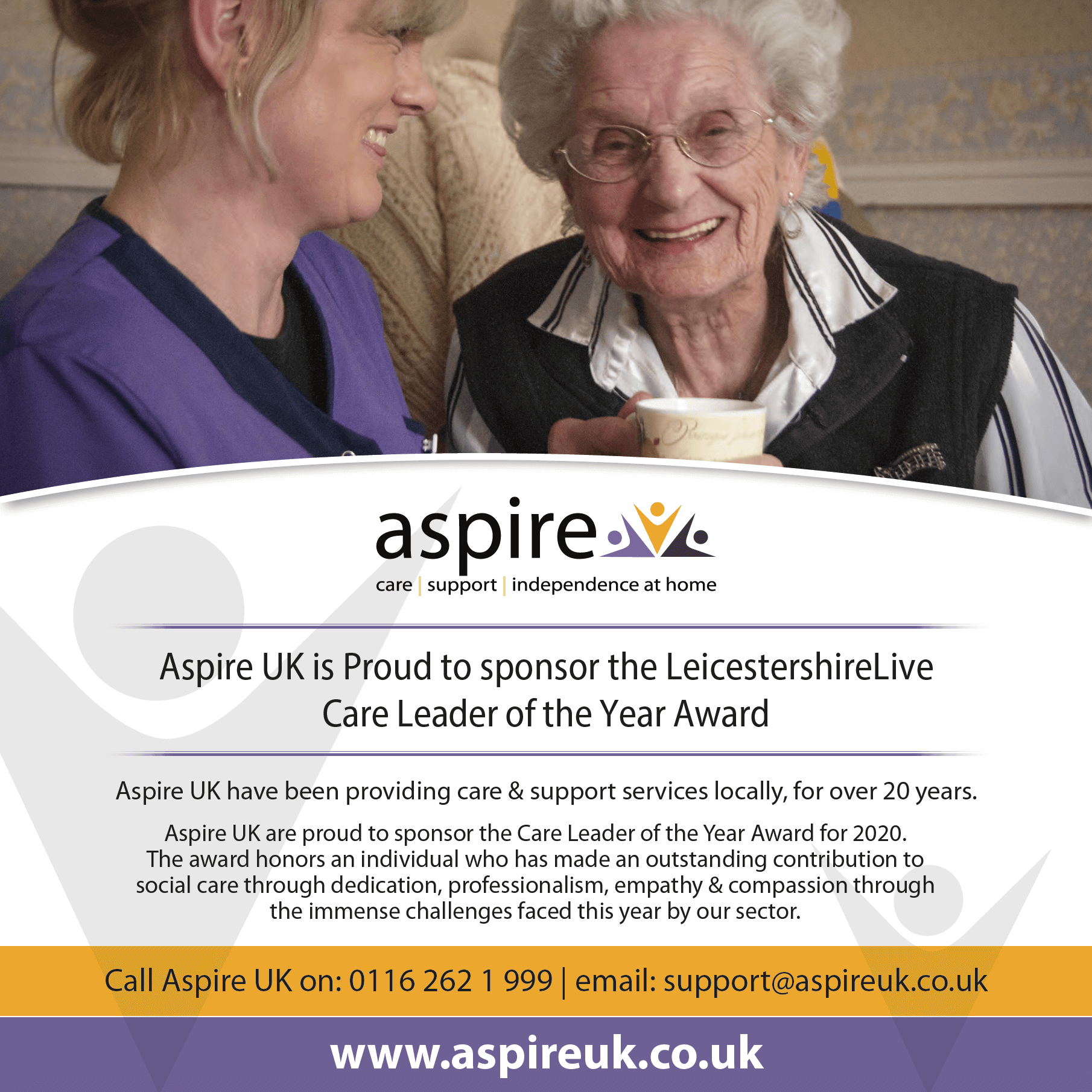 Aspire Sponsor Leicestershire Live - Care Professional of the Year Award 2020