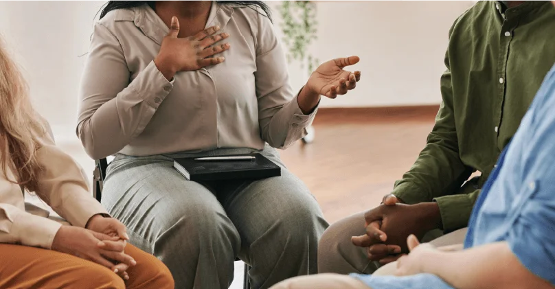mental health support group having discussion
